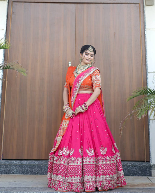 Radiant Maharani Charm Pink Orange Lehenga Choli