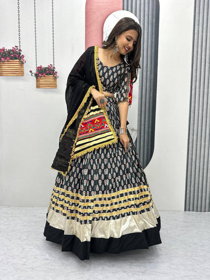 Black Gamathi Work Navratri Lehenga Choli Set