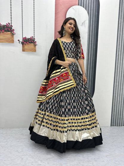 Black Gamathi Work Navratri Lehenga Choli Set