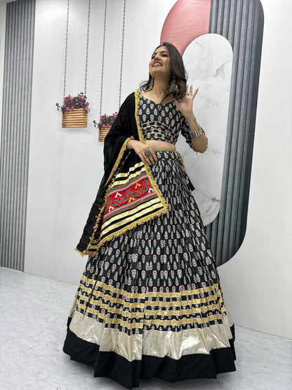 Black Gamathi Work Navratri Lehenga Choli Set