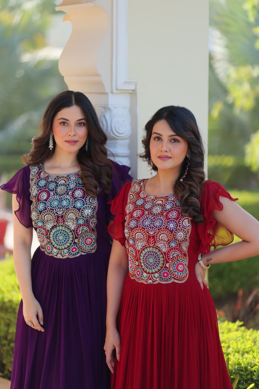 Rangnaari Reflections: Beads and Sequins Multithreaded Embroidered Work Gowns