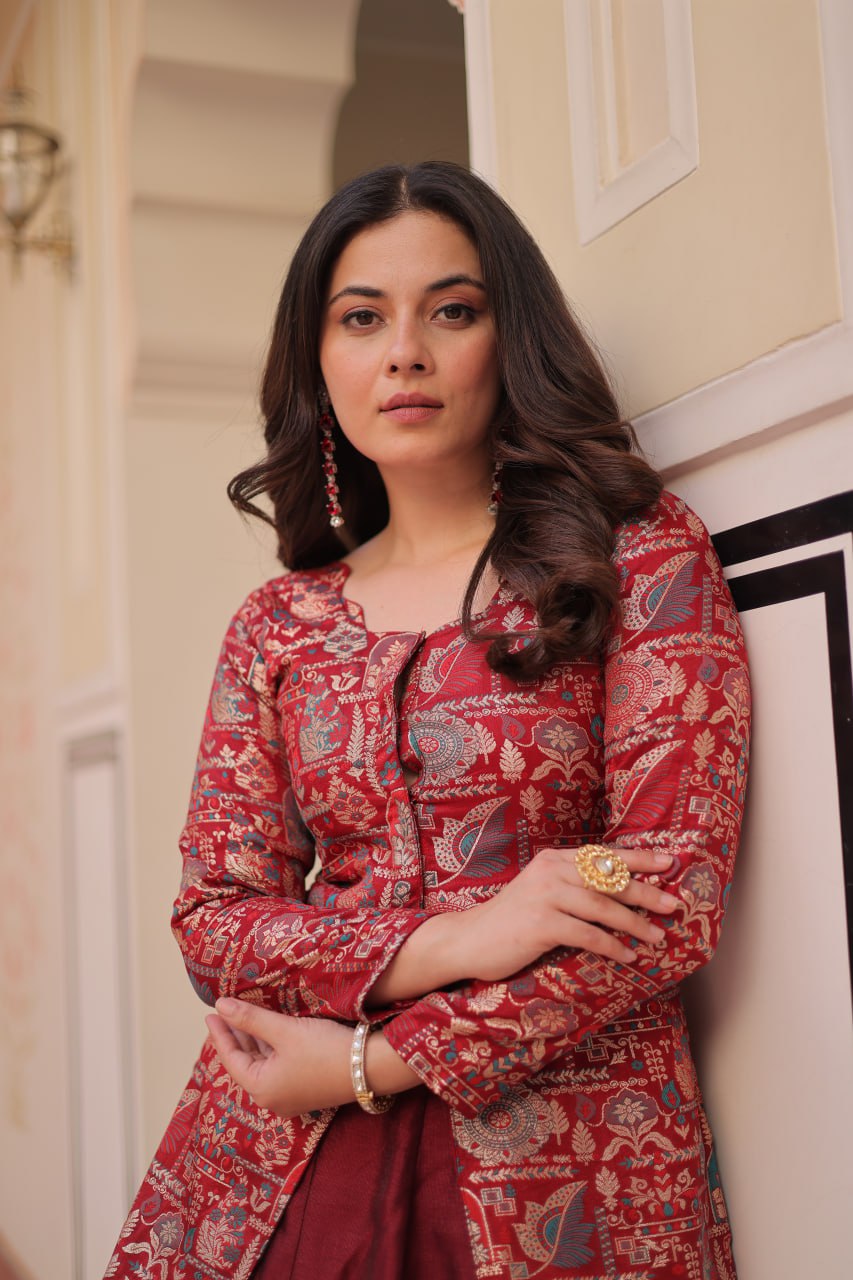 Vistara Elegance Indo Western Jacket Lehenga Set