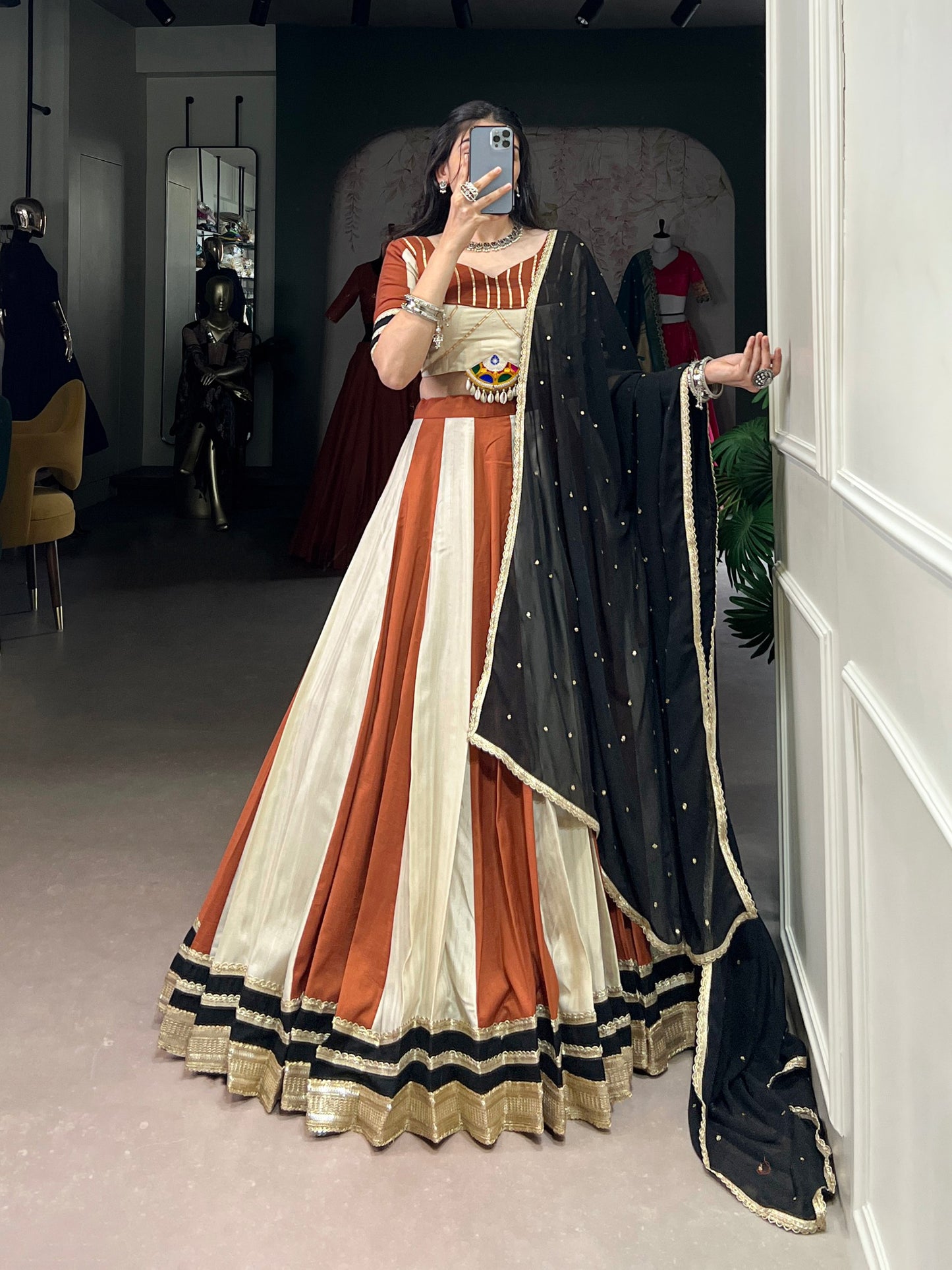 Vintage Rust Panelled Modern Royalty Lehenga