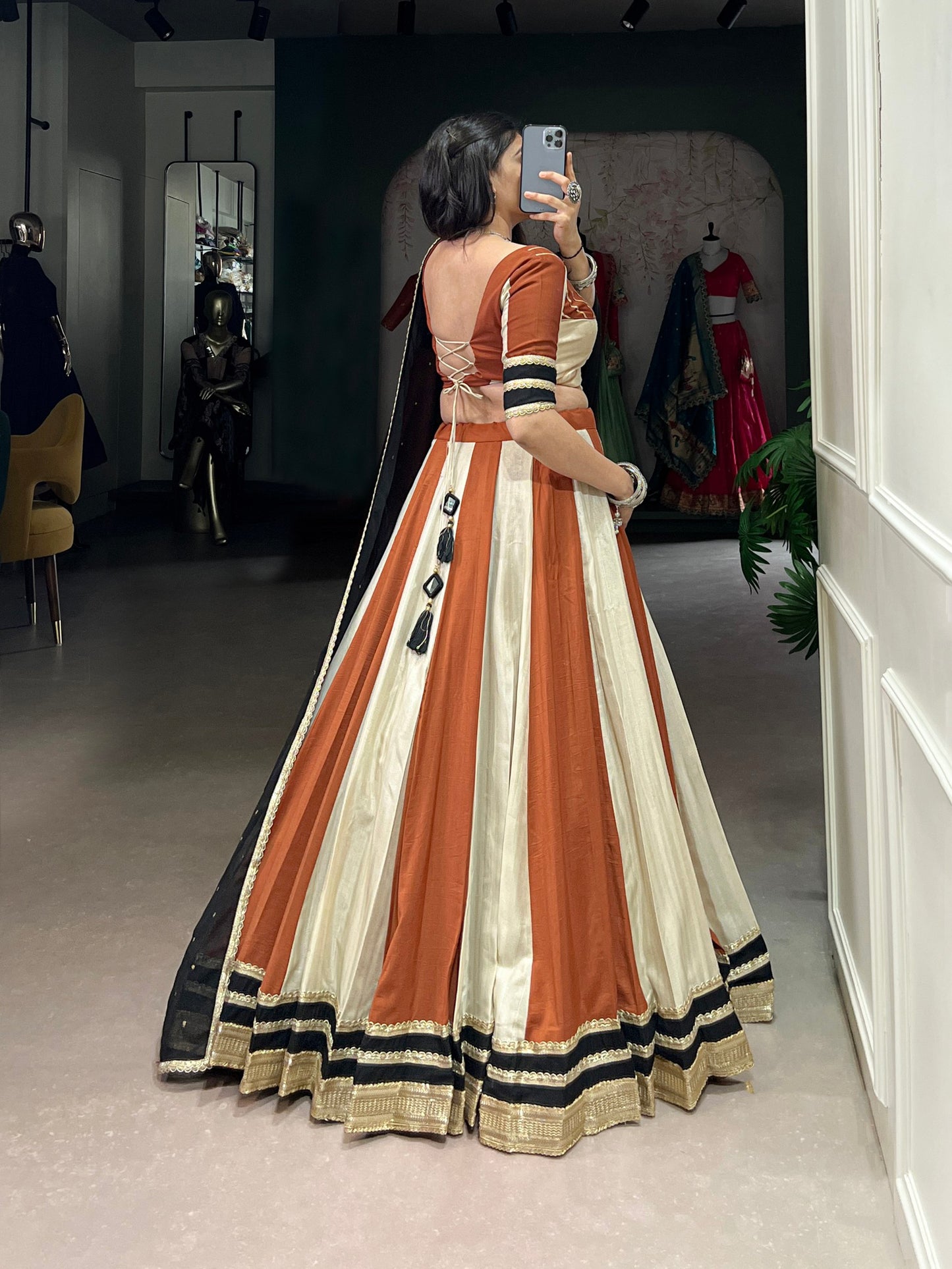 Vintage Rust Panelled Modern Royalty Lehenga