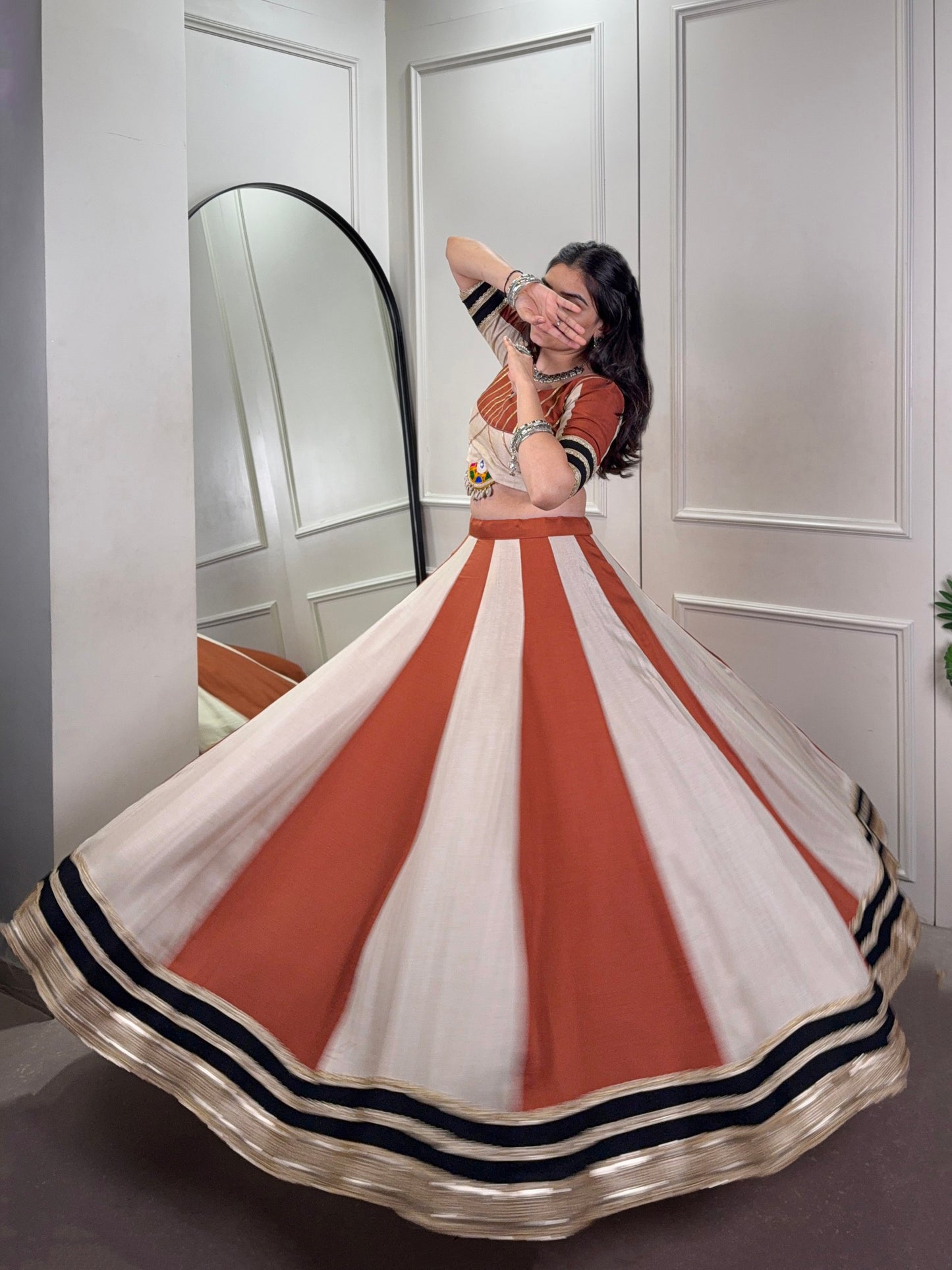 Vintage Rust Panelled Modern Royalty Lehenga