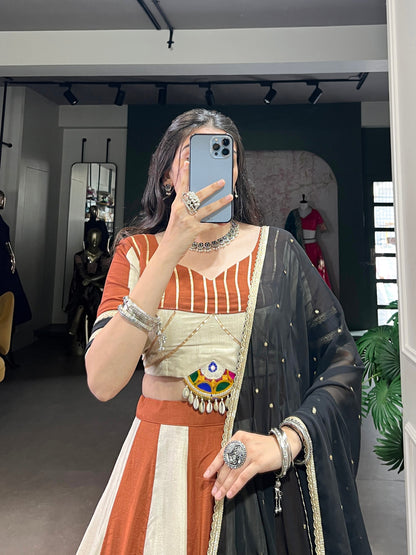 Vintage Rust Panelled Modern Royalty Lehenga