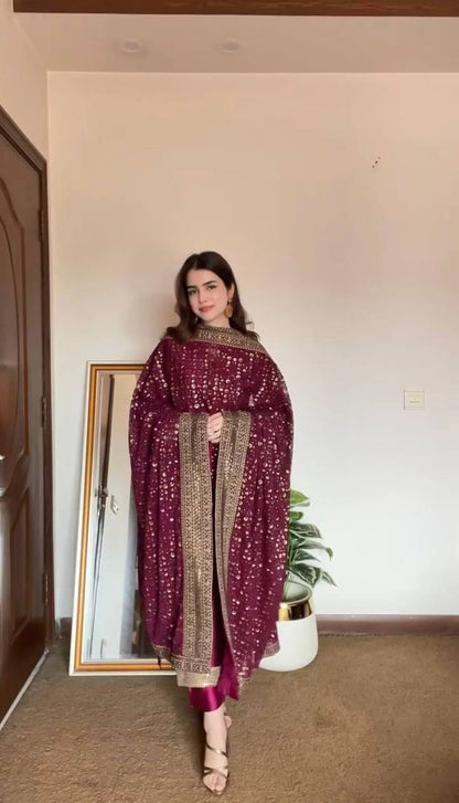 Royal Radiance Maroon new Monsoon Silk Anarkali Suit Set