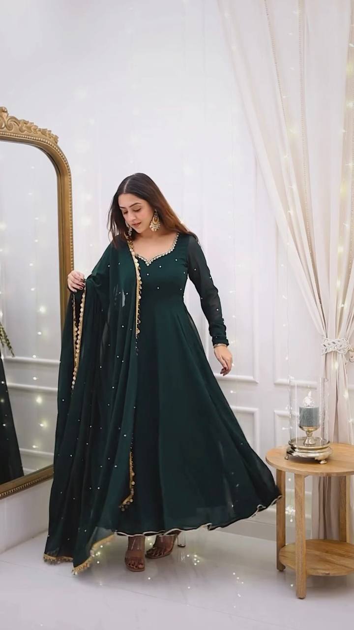 Emerald Elegance  Designner Handwork Anarkali Suit