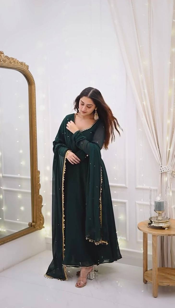 Emerald Elegance  Designner Handwork Anarkali Suit