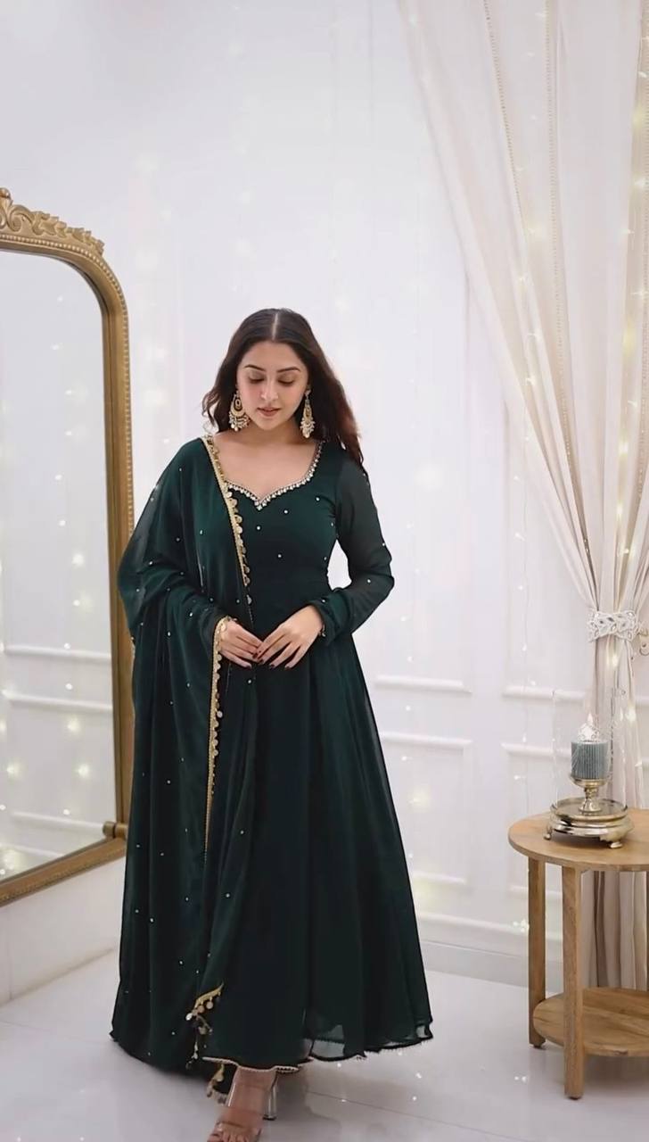 Emerald Elegance  Designner Handwork Anarkali Suit