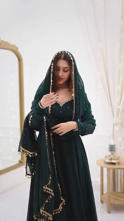 Emerald Elegance  Designner Handwork Anarkali Suit