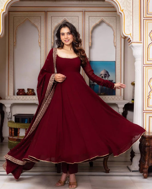 Maroon Designner Anarkali Kurta Set Timeless Grace