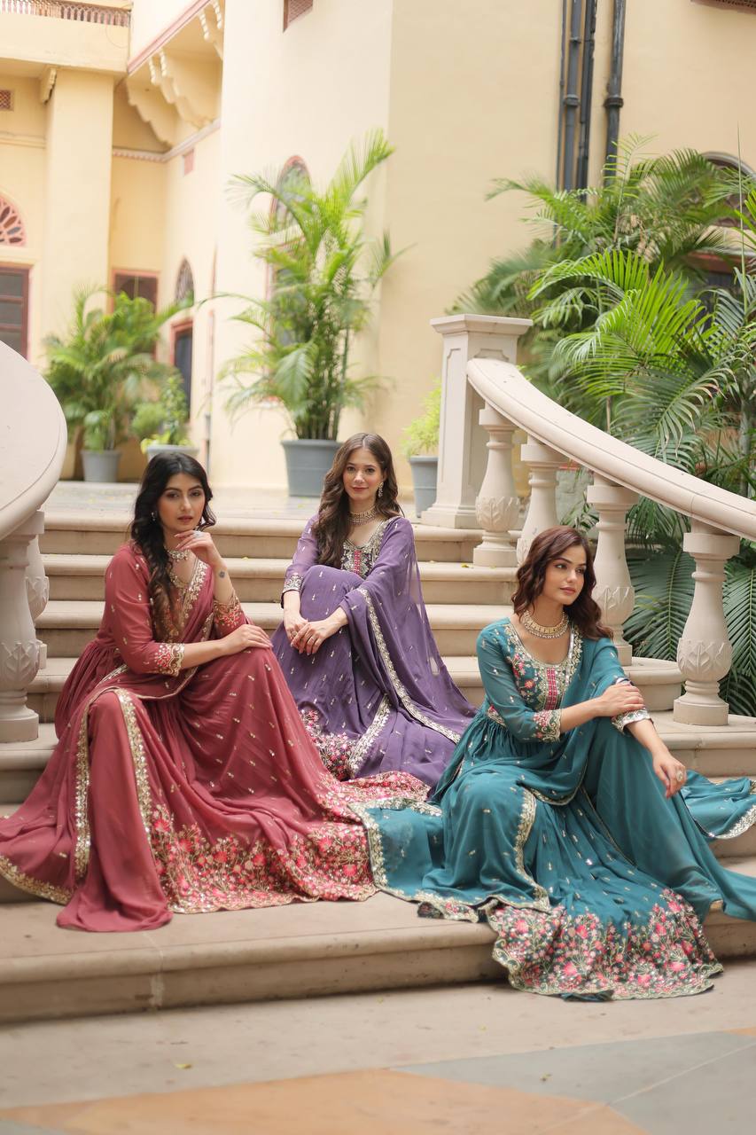 Shine With Stunning Outfit Embroidered Top Sharara Set