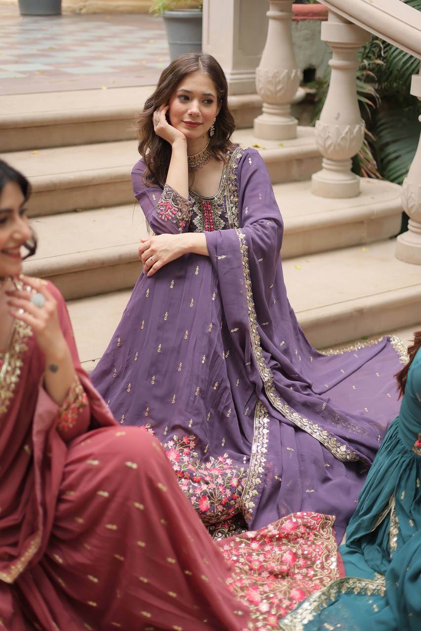 Shine With Stunning Outfit Embroidered Top Sharara Set