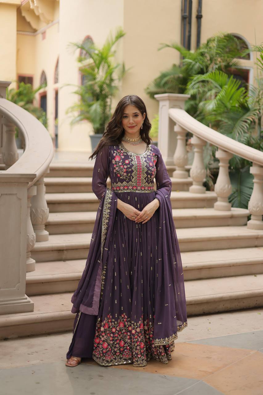 Shine With Stunning Outfit Embroidered Top Sharara Set