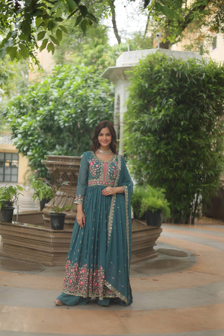 Shine With Stunning Outfit Embroidered Top Sharara Set