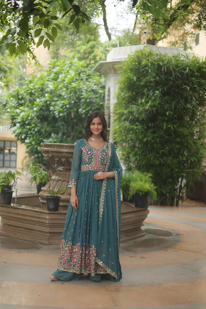 Shine With Stunning Outfit Embroidered Top Sharara Set