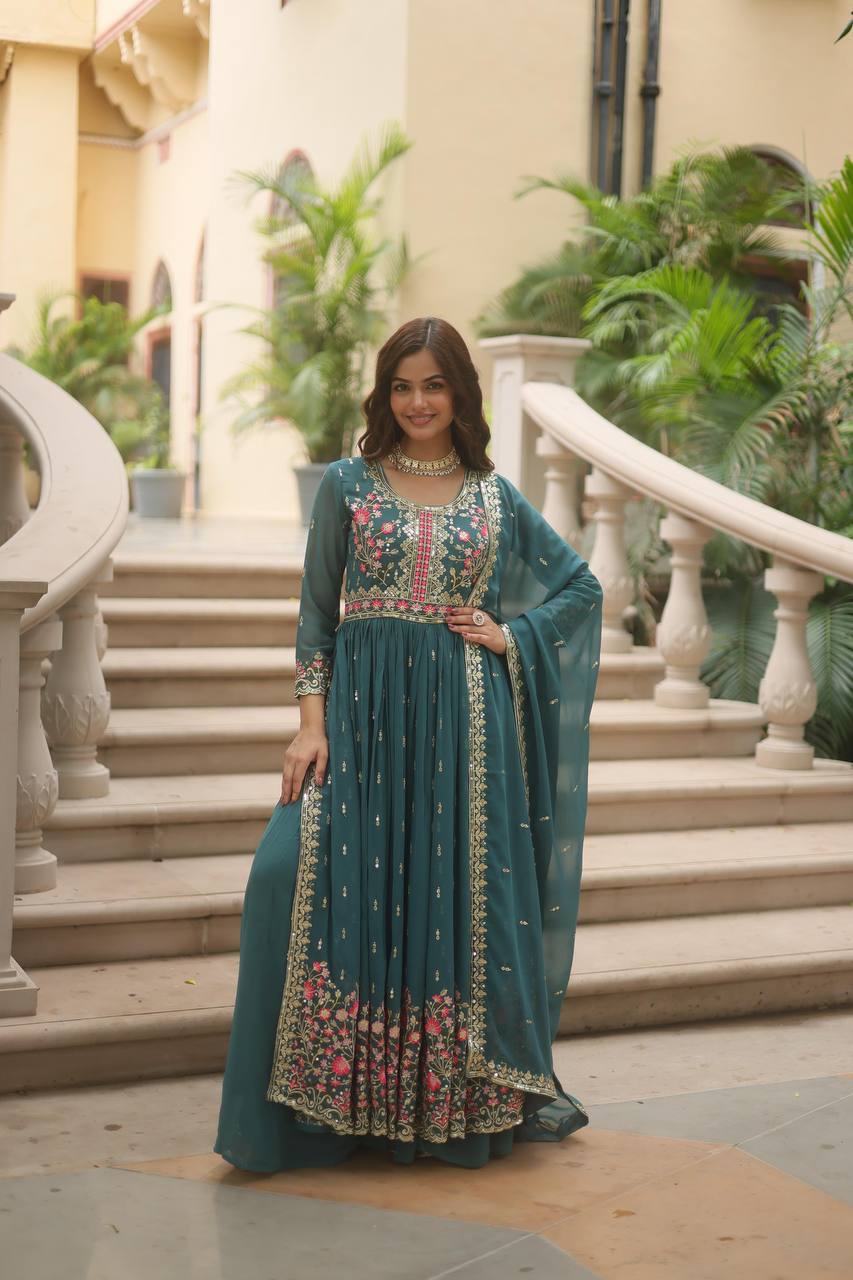 Shine With Stunning Outfit Embroidered Top Sharara Set