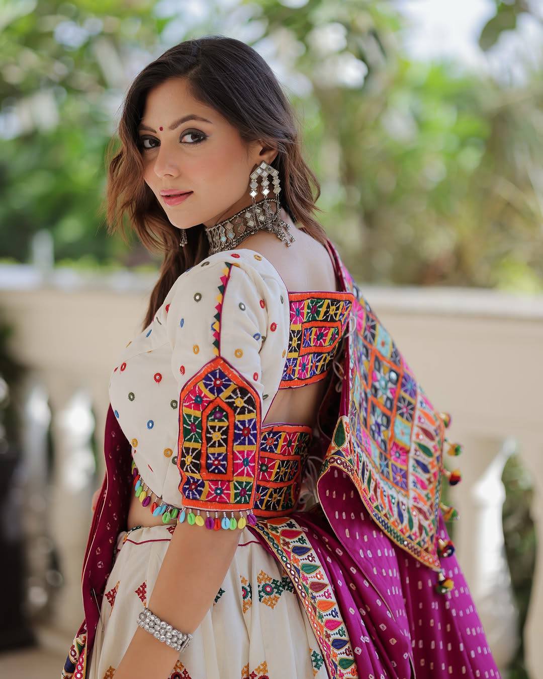 Dandiya Dreamweaver Mirror Embroidered Ivory Lehenga Set