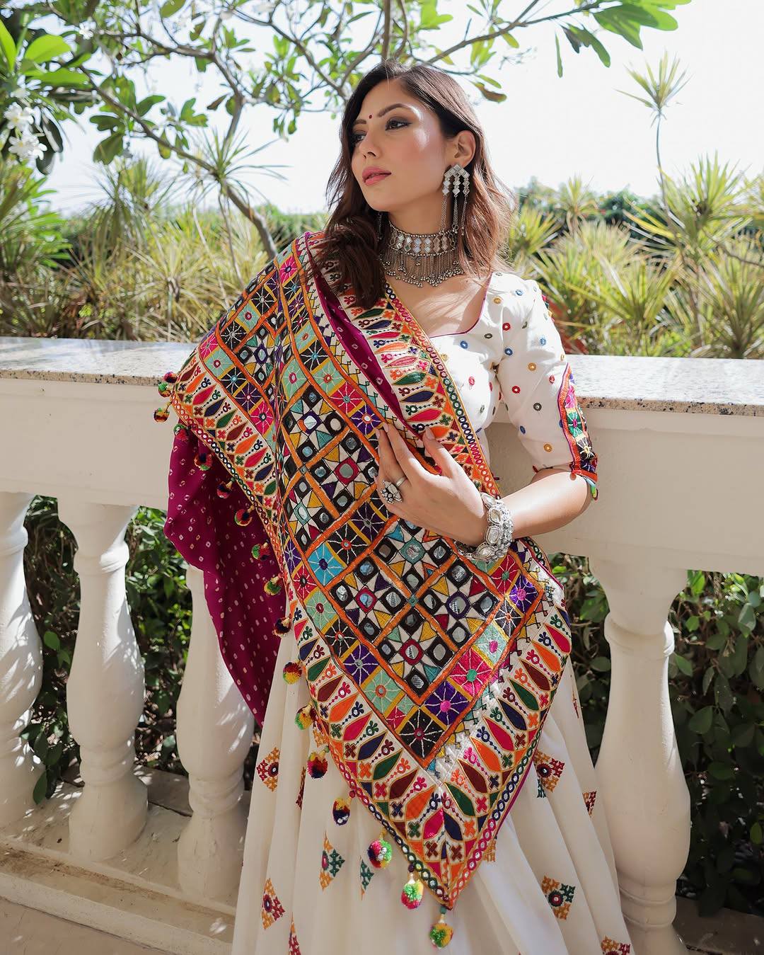 Dandiya Dreamweaver Mirror Embroidered Ivory Lehenga Set