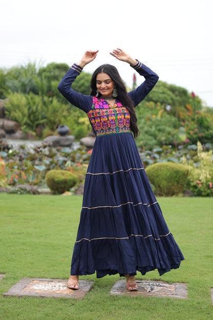 Navratri Full Flair Mirror Work with Vibrant Kutchi Embroidery Gown