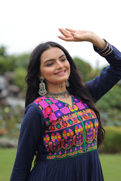 Navratri Full Flair Mirror Work with Vibrant Kutchi Embroidery Gown