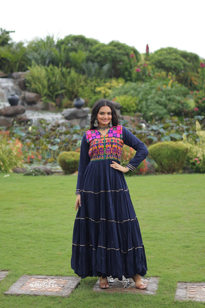 Navratri Full Flair Mirror Work with Vibrant Kutchi Embroidery Gown