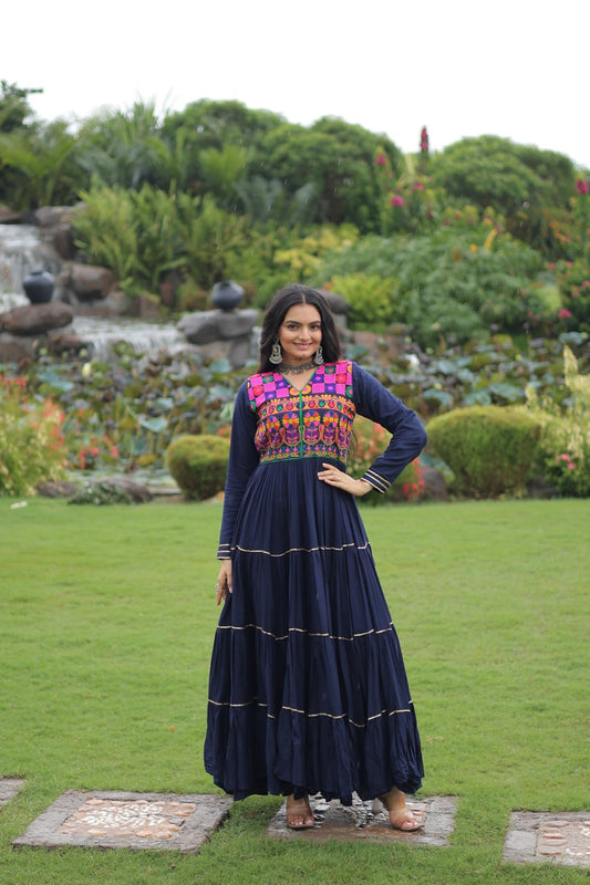 Navratri Full Flair Mirror Work with Vibrant Kutchi Embroidery Gown