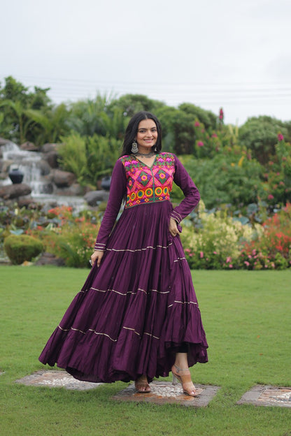 Navratri Full Flair Mirror Work with Vibrant Kutchi Embroidery Gown