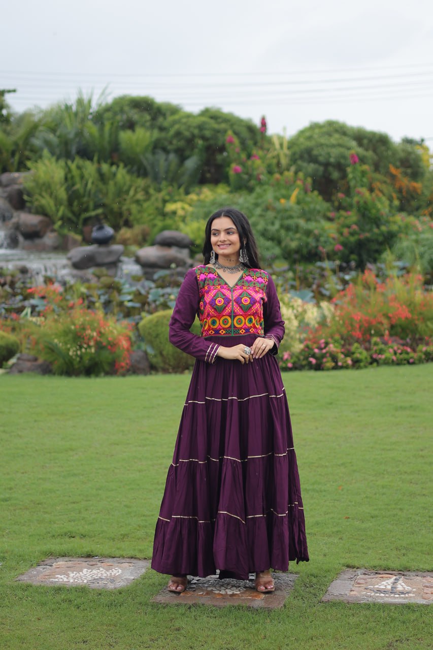 Navratri Full Flair Mirror Work with Vibrant Kutchi Embroidery Gown