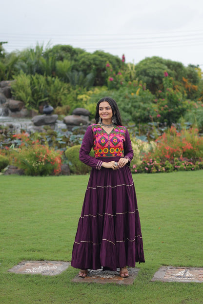 Navratri Full Flair Mirror Work with Vibrant Kutchi Embroidery Gown