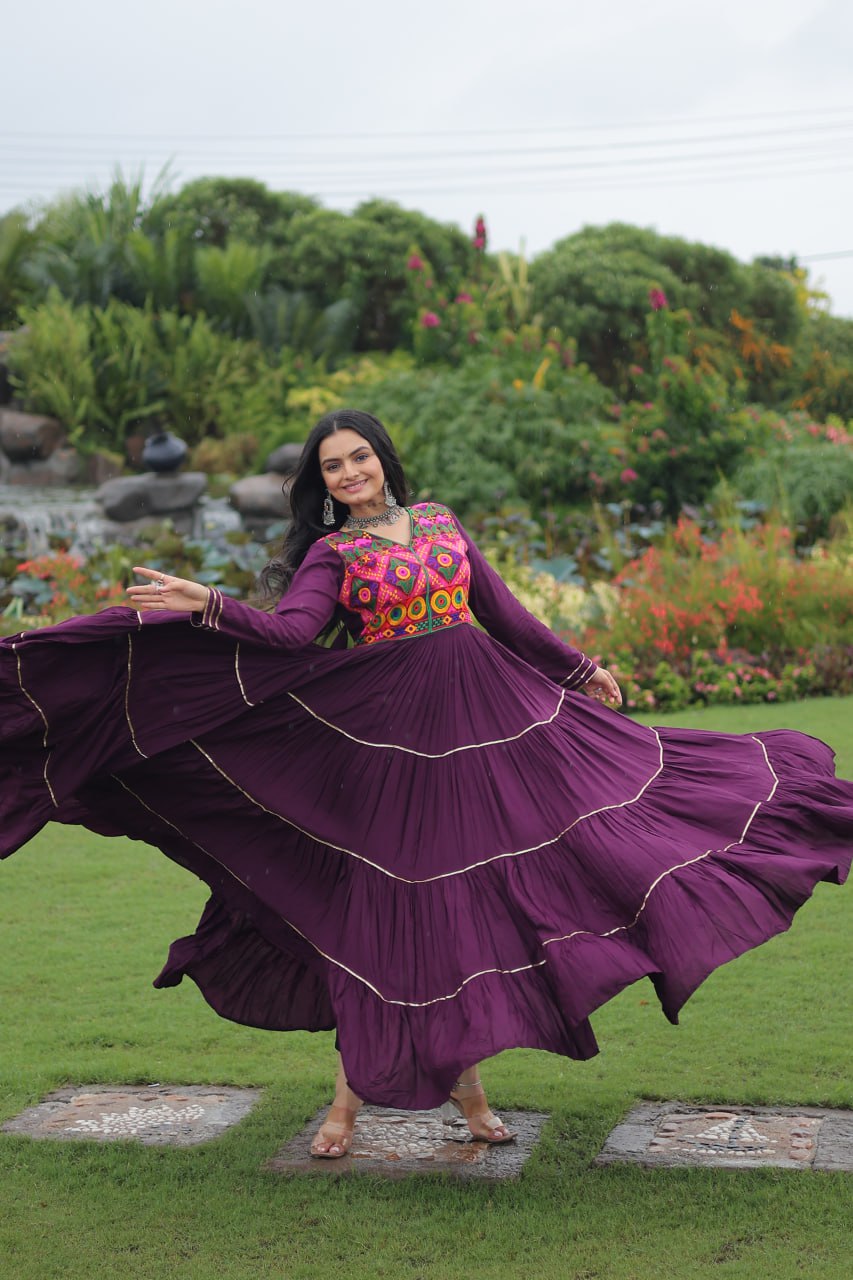 Navratri Full Flair Mirror Work with Vibrant Kutchi Embroidery Gown