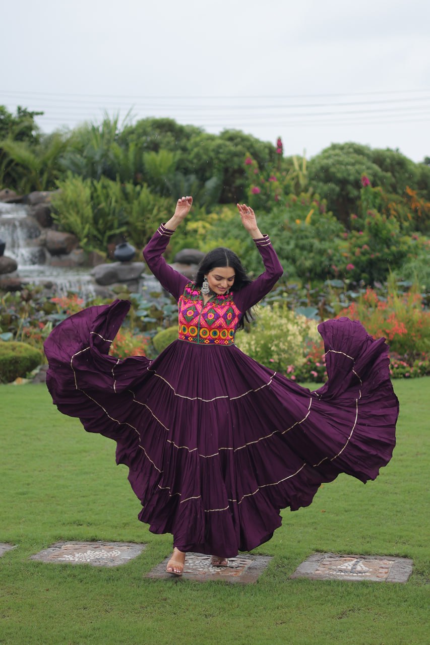 Navratri Full Flair Mirror Work with Vibrant Kutchi Embroidery Gown