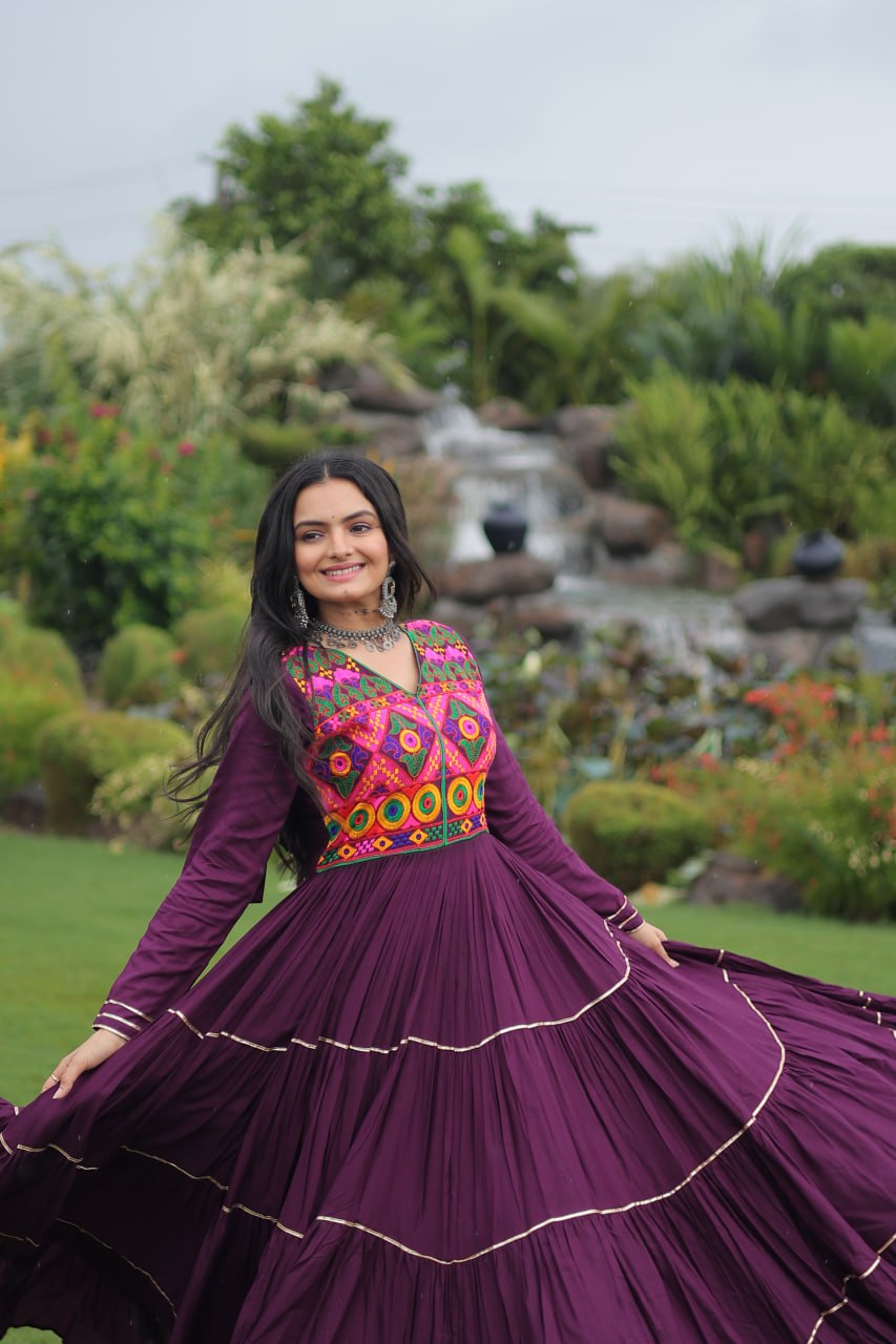 Navratri Full Flair Mirror Work with Vibrant Kutchi Embroidery Gown