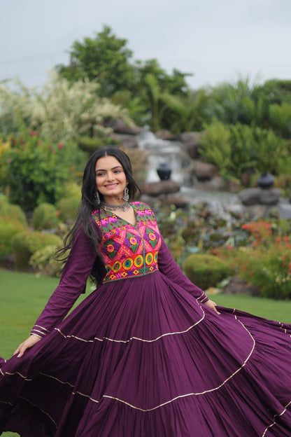 Navratri Full Flair Mirror Work with Vibrant Kutchi Embroidery Gown