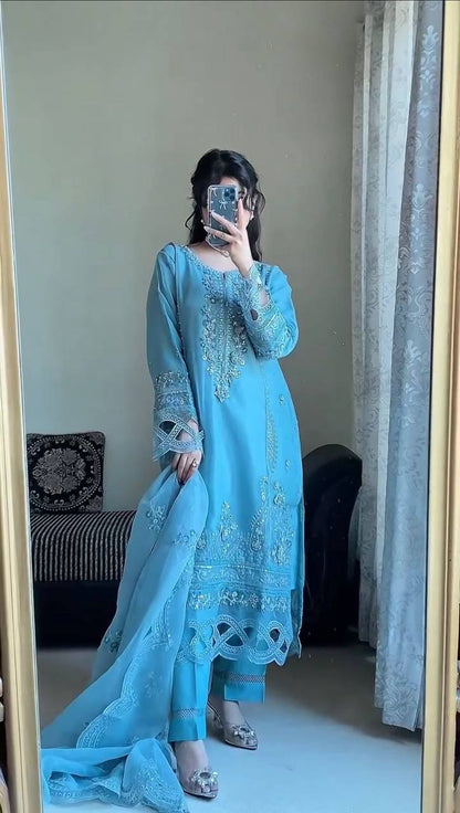 Soft Blue Straight Cut Kurta Set