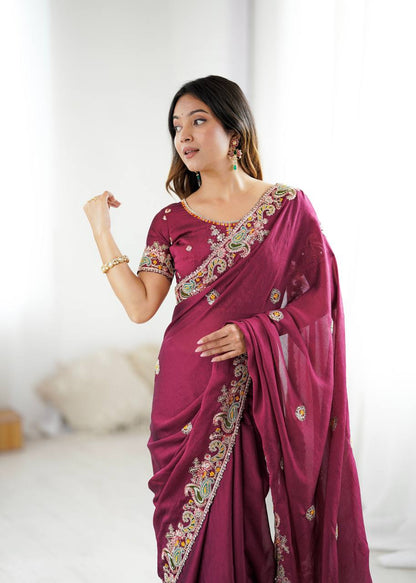 The Maharani Vibe Deep Maroon Saree