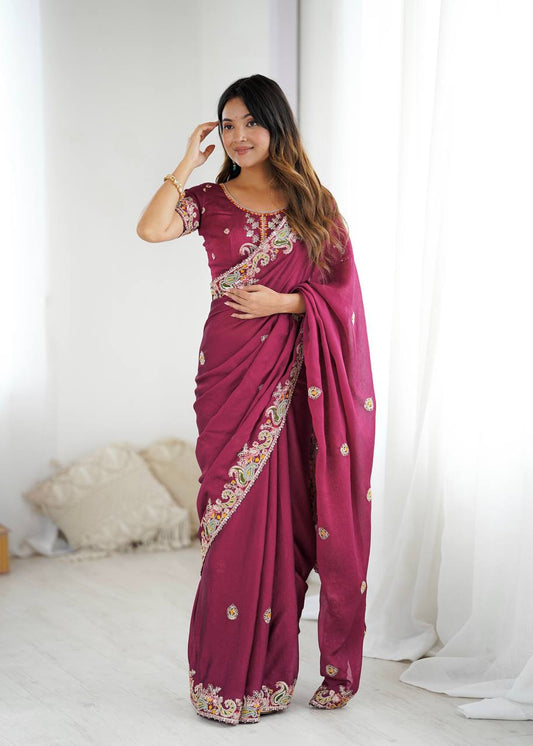 The Maharani Vibe Deep Maroon Saree