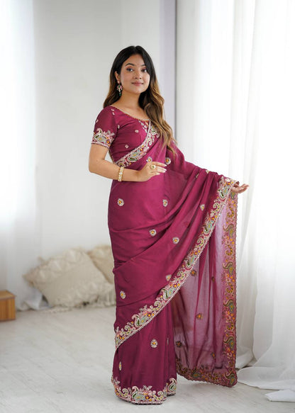 The Maharani Vibe Deep Maroon Saree