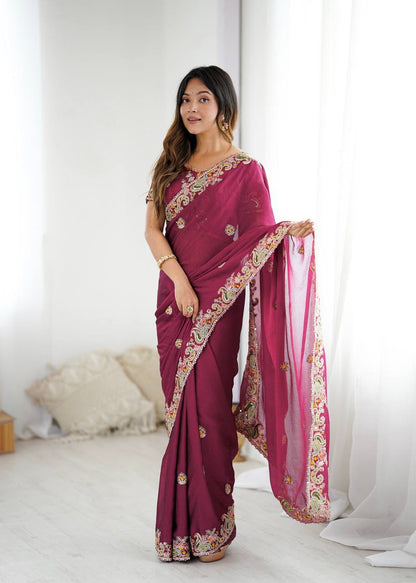 The Maharani Vibe Deep Maroon Saree