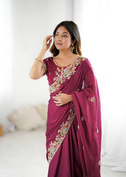 The Maharani Vibe Deep Maroon Saree
