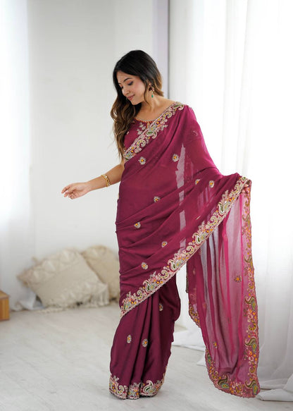 The Maharani Vibe Deep Maroon Saree