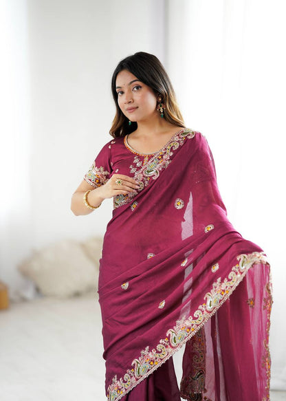 The Maharani Vibe Deep Maroon Saree