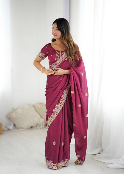 The Maharani Vibe Deep Maroon Saree