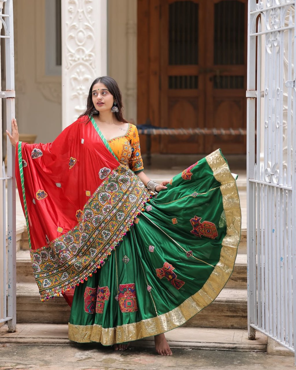 Vintage Rajwadi Style Mirror Embroidery Lehenga Choli