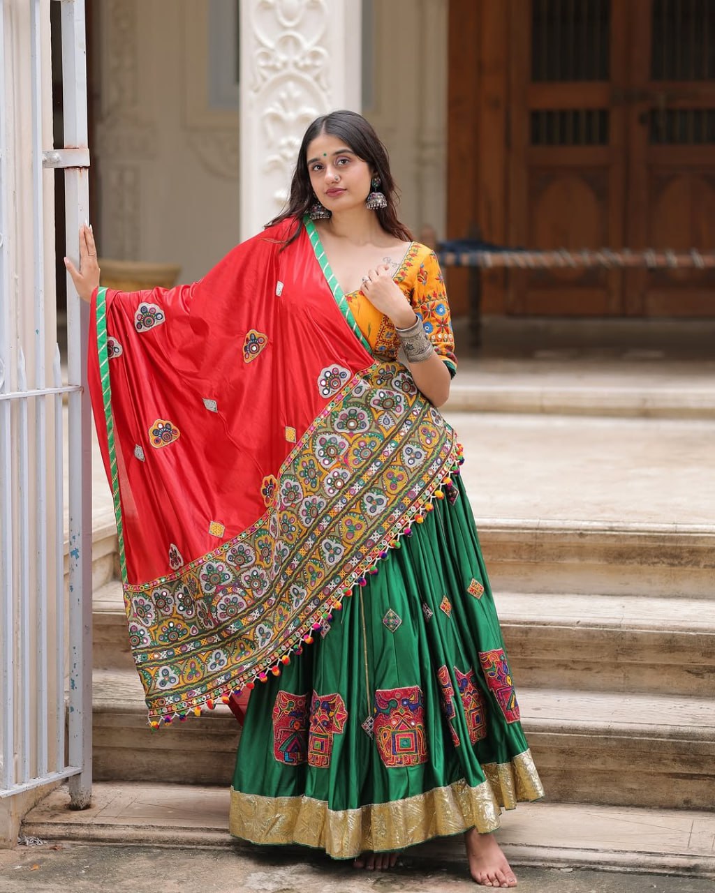 Vintage Rajwadi Style Mirror Embroidery Lehenga Choli