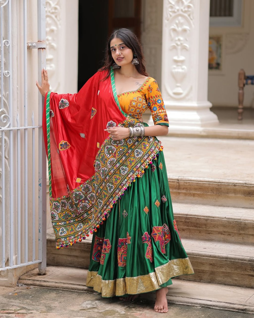 Vintage Rajwadi Style Mirror Embroidery Lehenga Choli