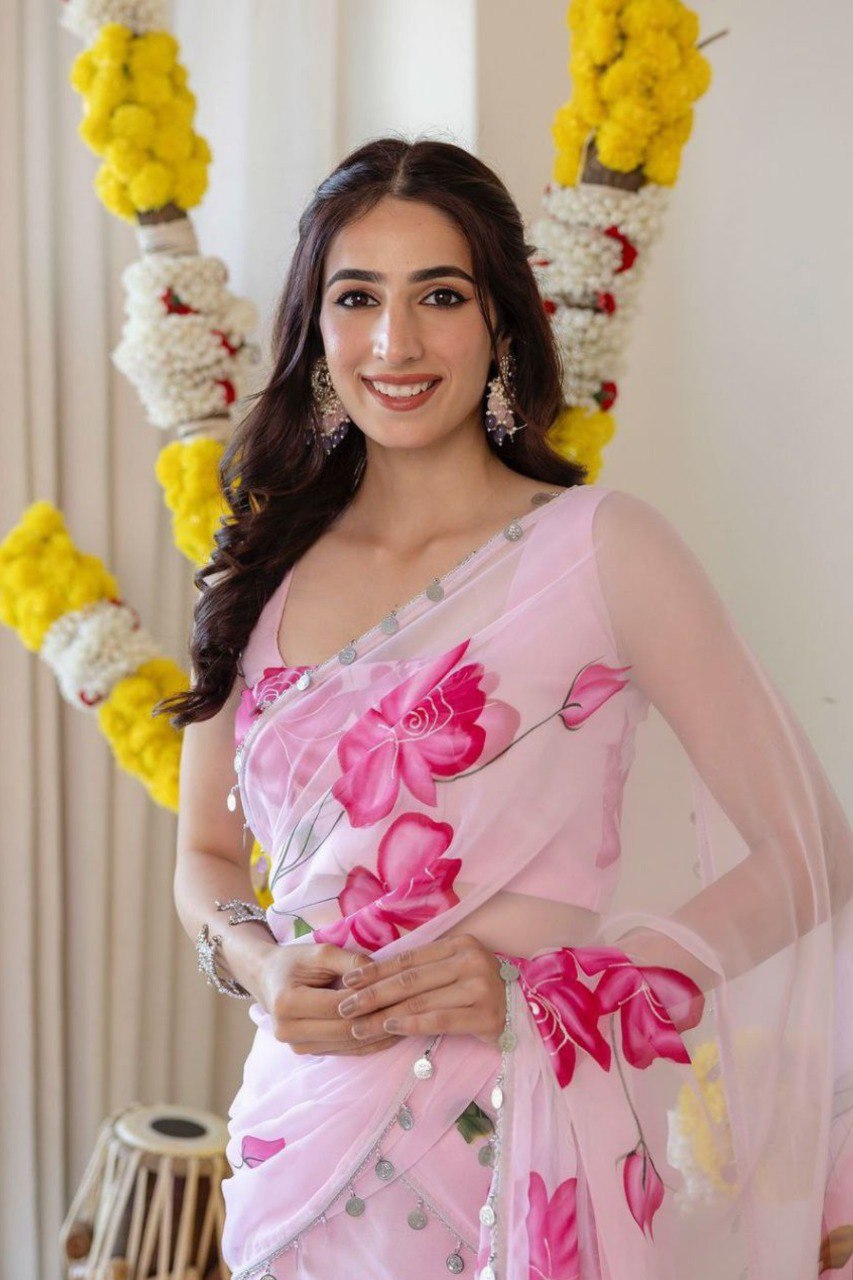 Tara Pink Blossom Teby Silk Digital Lehenga Saree