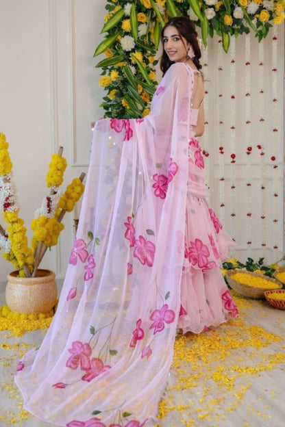 Tara Pink Blossom Teby Silk Digital Lehenga Saree
