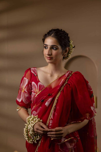 Red Pre-Draped Saree